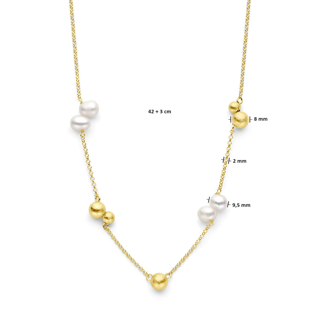 necklace pearls and balls 42 + 3 cm silver gold plated (yellow)