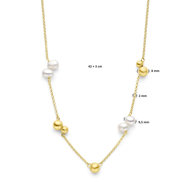 necklace pearls and balls 42 + 3 cm silver gold plated (yellow)