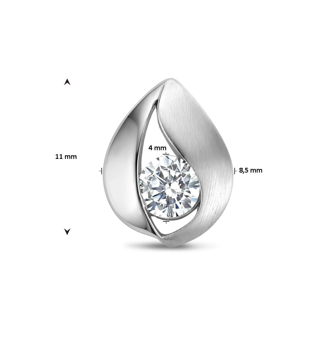 pendant drop zirconia poly/matte silver rhodium plated