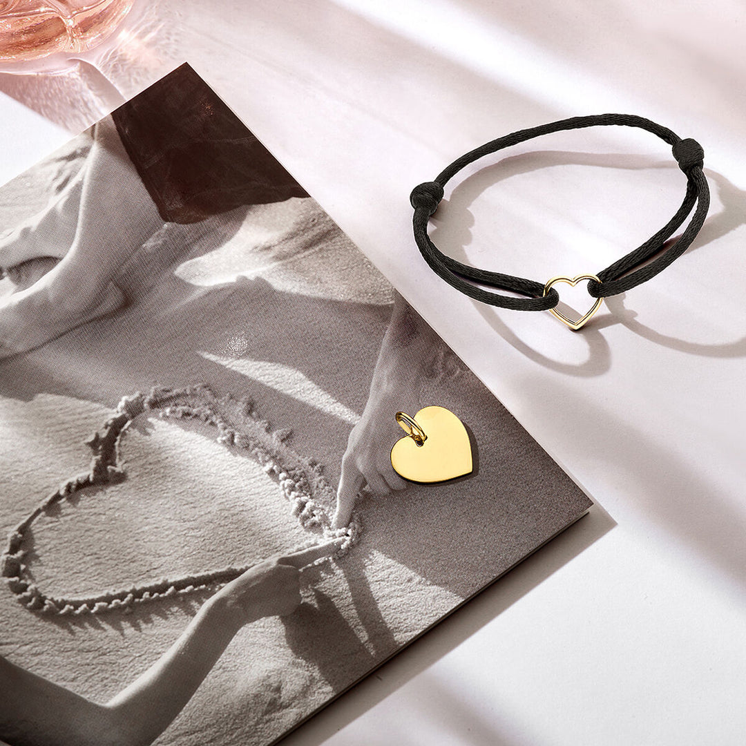 bracelet satin heart 14K gold with rubber/nylon/leather