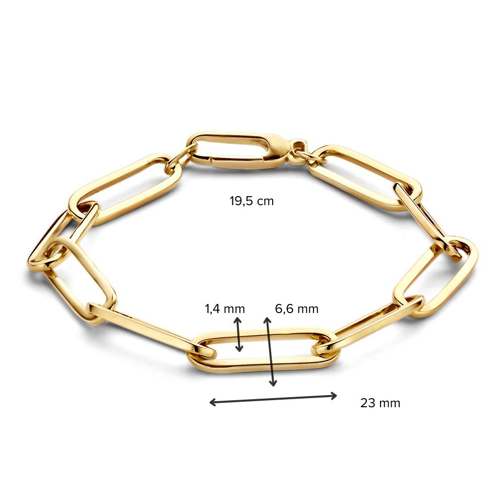 Geelgouden Armband met Paperclip Schakel, 14 Karaat, 6,3 gr, 19 cm