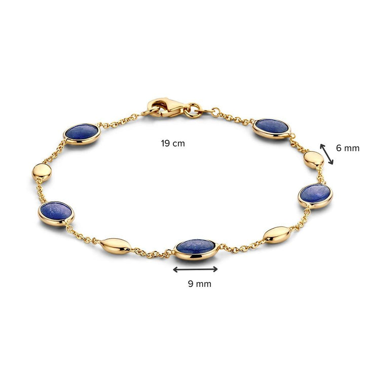 Geelgouden Armband met Cabochon Saffier – 14 Karaat, 19 cm, Diepblauwe Elegantie