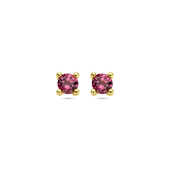 ear studs pink rhodolite 14K yellow gold