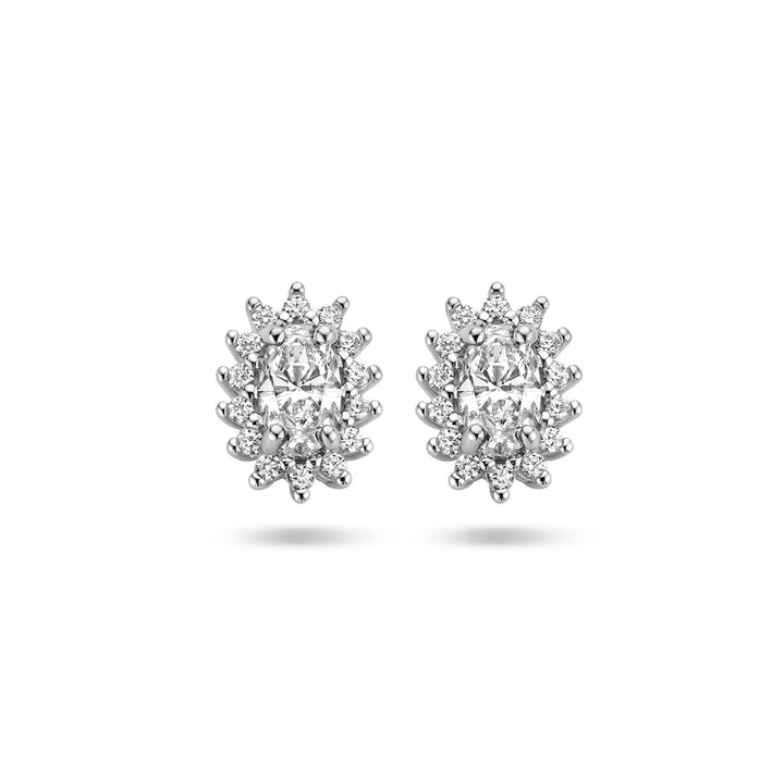 ear studs zirconia halo silver rhodium plated
