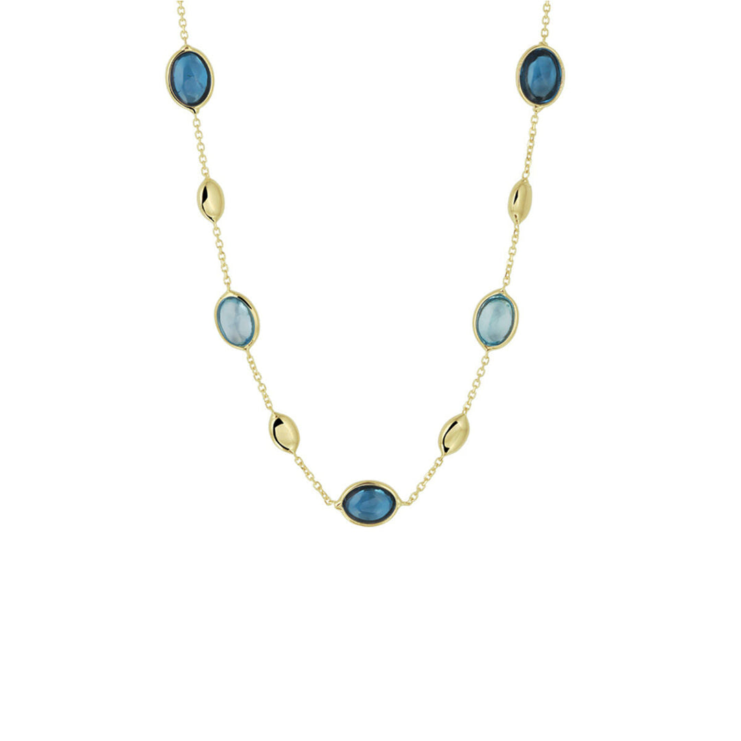 Gold ladies necklace london blue and blue topaz 14K