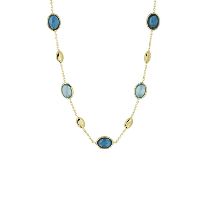 Gold ladies necklace london blue and blue topaz 14K