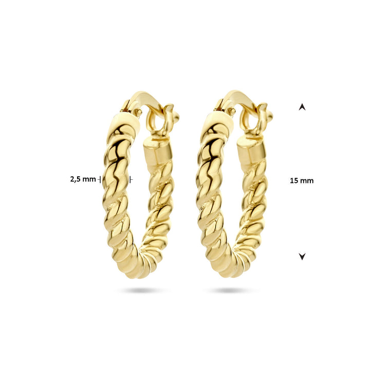 earrings twisted tube 1 micron silver gold plated (yellow)