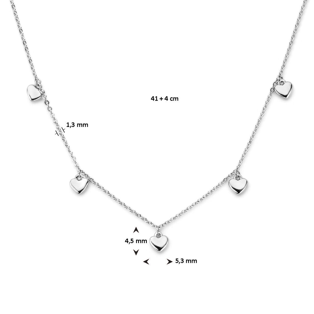 necklace hearts 41 + 4 cm silver rhodium plated