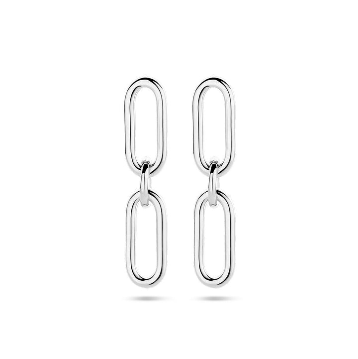 earrings paper clip round tube silver rhodium plated