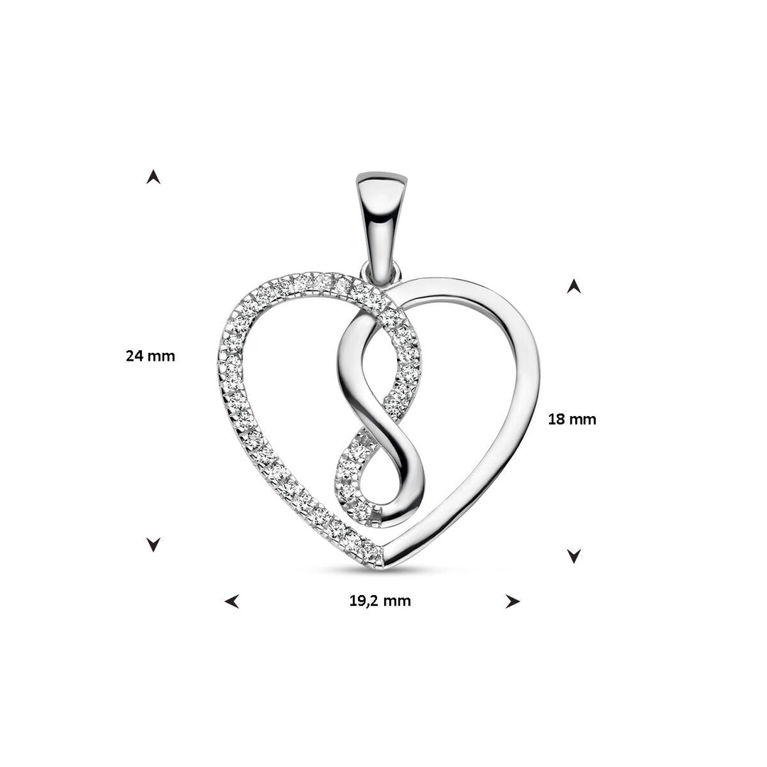 pendant heart and infinity zirconia silver rhodium plated