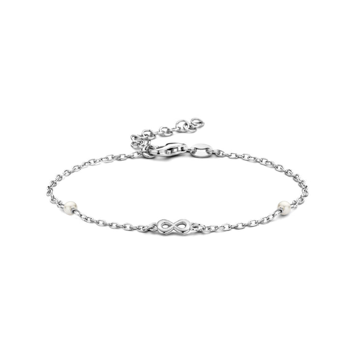 bracelet synth. pearl and infinity 16 + 3 cm silver rhodium plated