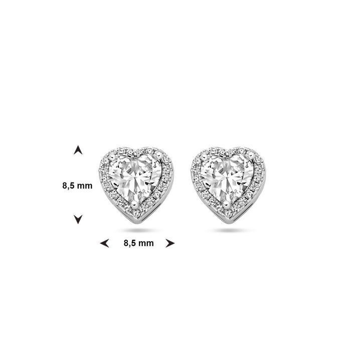 ear studs heart zirconia halo silver rhodium plated