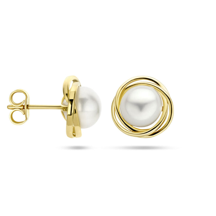 pearl ear studs 14K yellow gold
