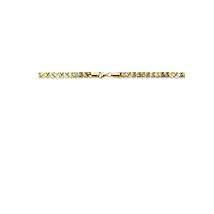 De Van der Kooij Collectie collier panter 5 mm 43 cm, vervaardigd in 14K geelgoud, wordt horizontaal getoond tegen een effen witte achtergrond.
