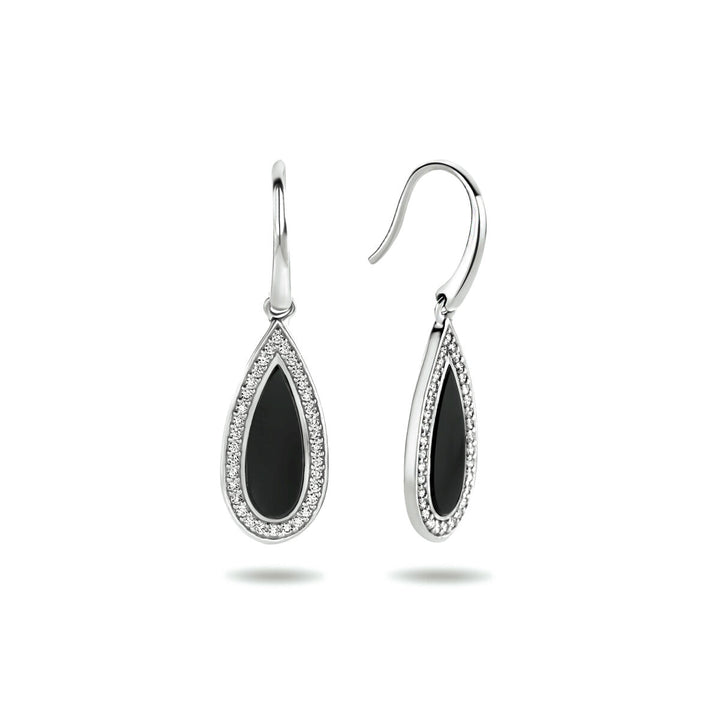 earrings French hook onyx and zirconia silver rhodium plated