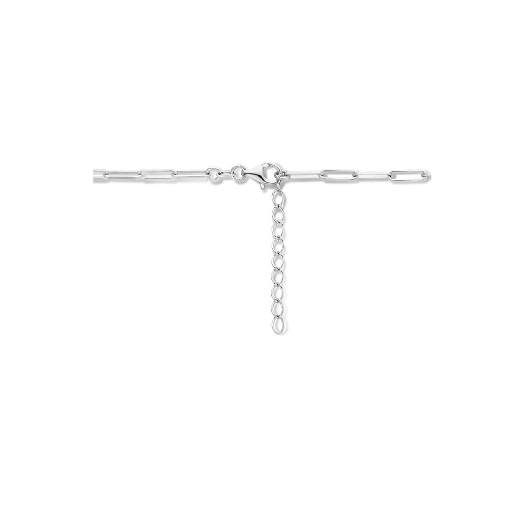 Silver necklace ladies paper clip square tube rhodium plated