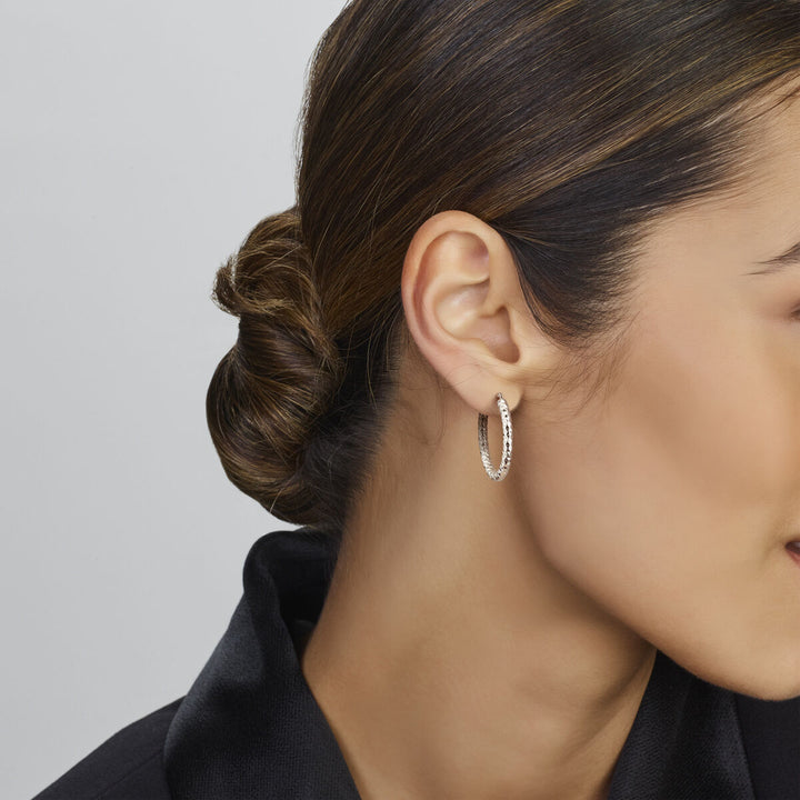 earrings 3.0 mm round tube diamond-plated silver rhodium-plated