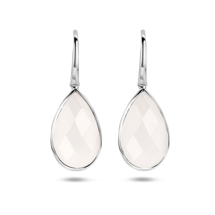 earrings white agate French hook silver rhodium plated