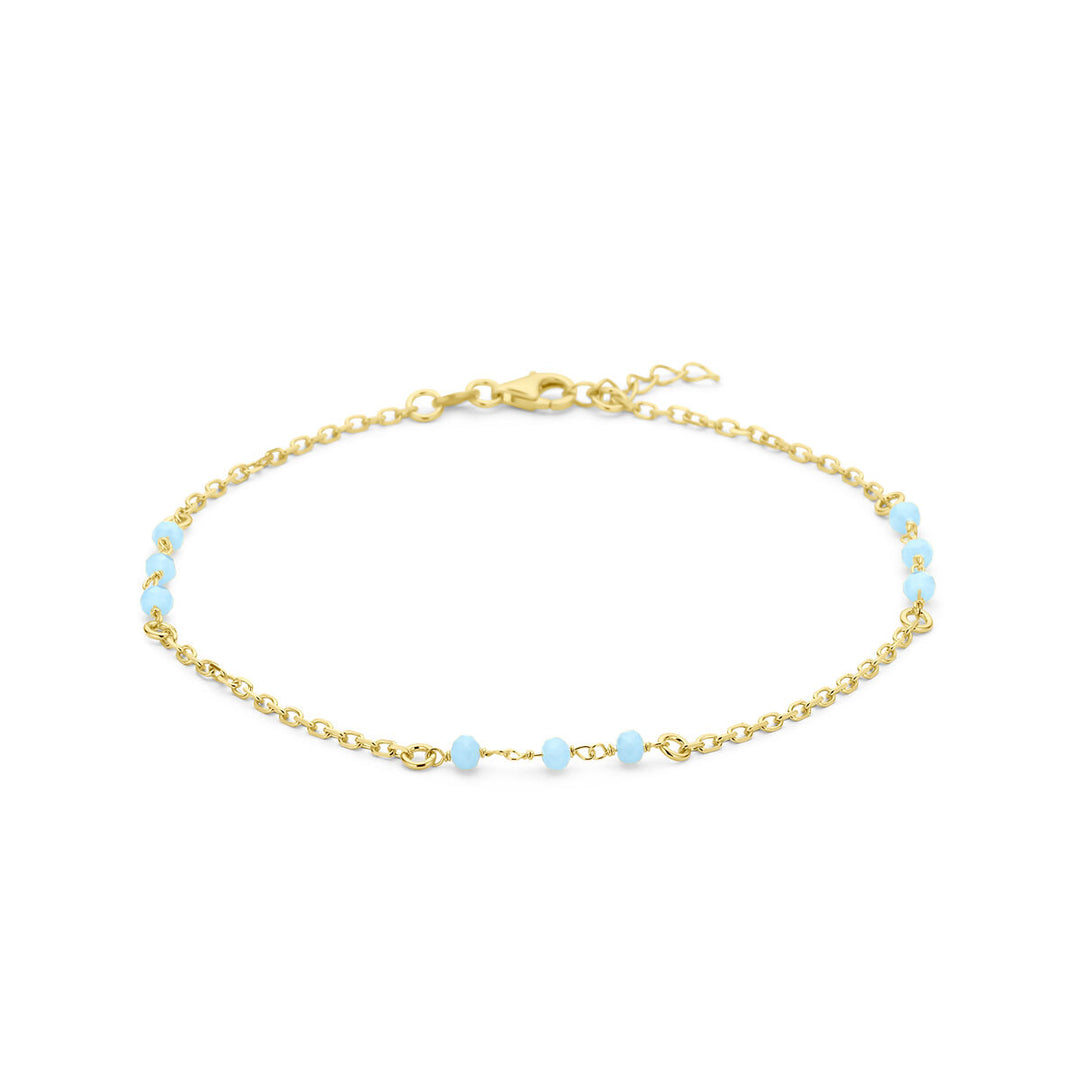 enkelbandje blauw kristal bolletjes 24 + 2 cm 3 micron zilver verguld (geel)