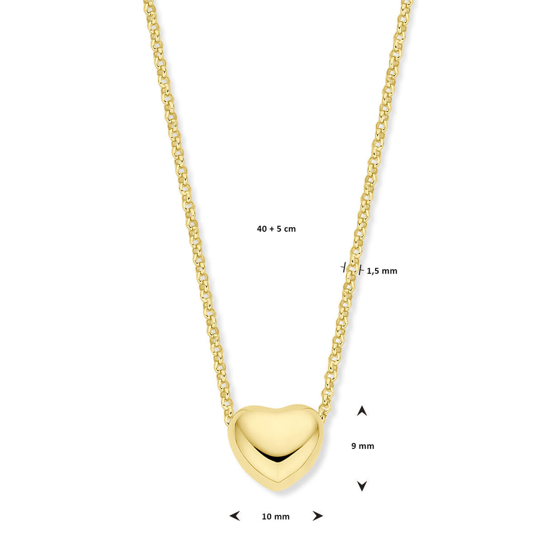 necklace heart 1.5 mm 40 + 5 cm 3 micron silver gold plated (yellow)