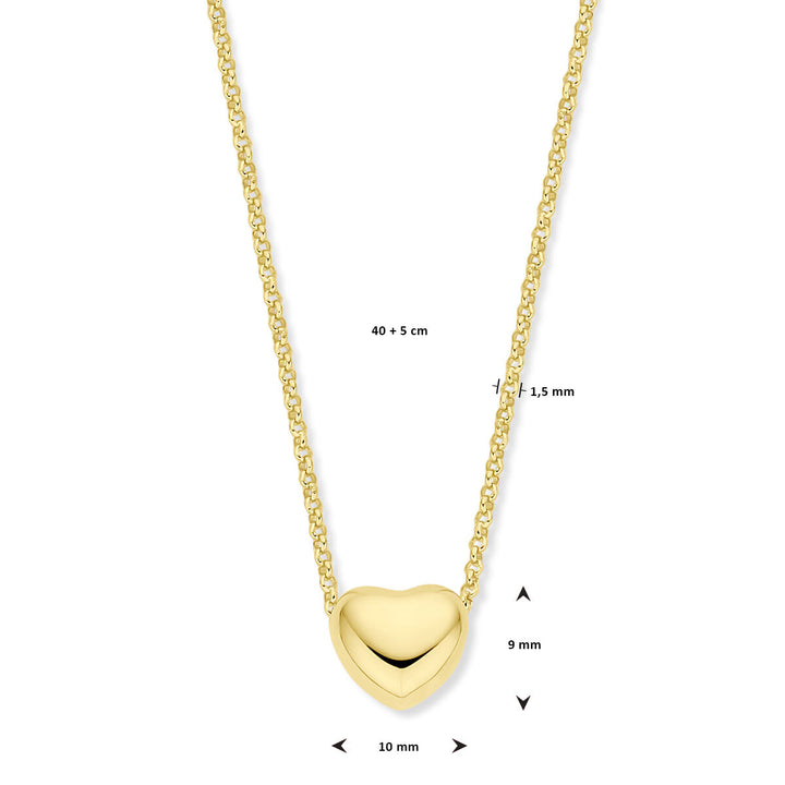 necklace heart 1.5 mm 40 + 5 cm 3 micron silver gold plated (yellow)