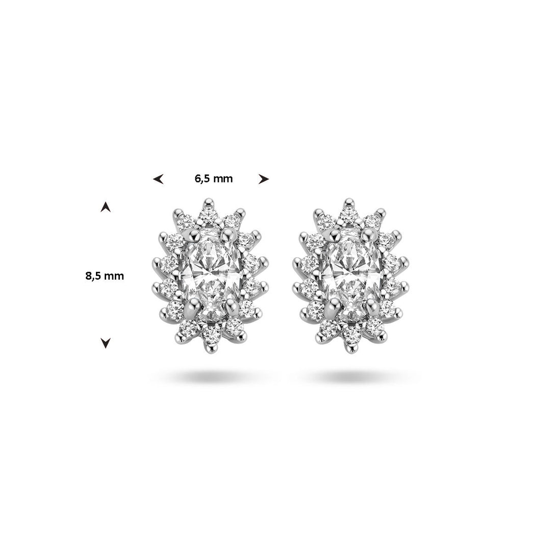 ear studs zirconia halo silver rhodium plated