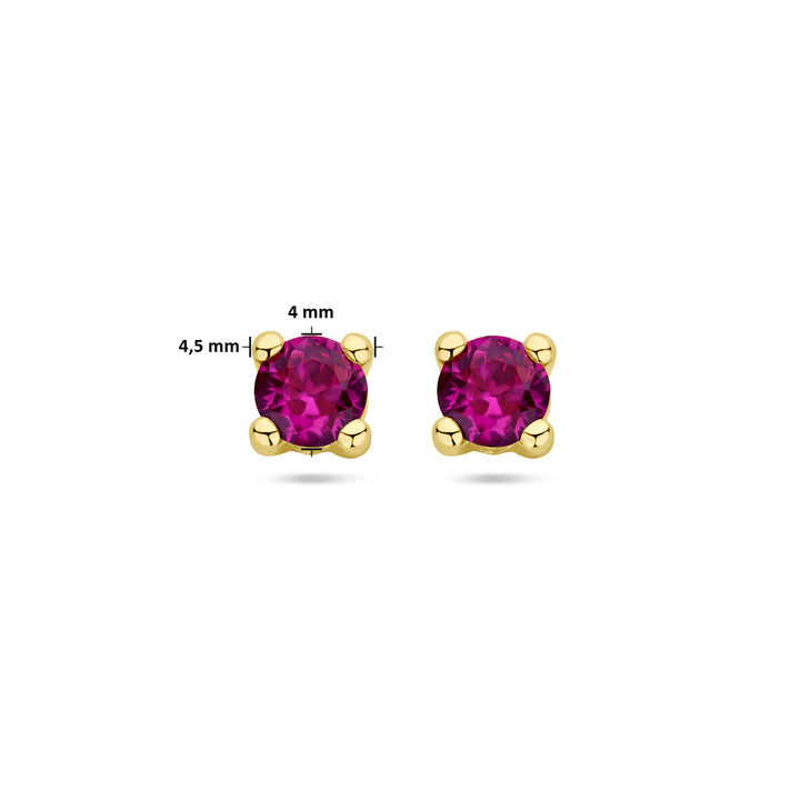 ear studs synth. ruby 14K yellow gold