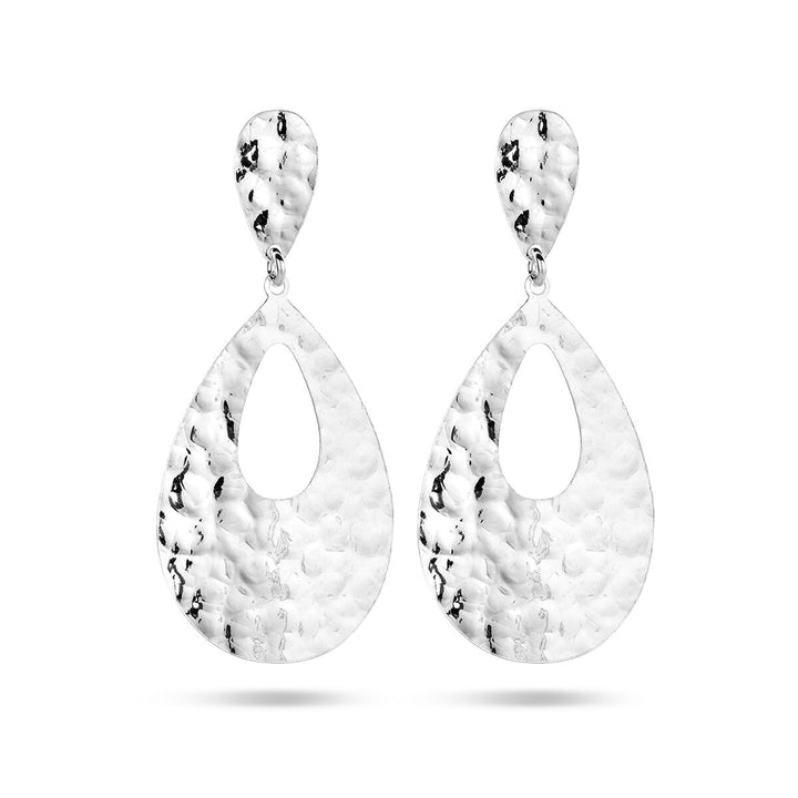 drop earrings hammered silver rhodium plated
