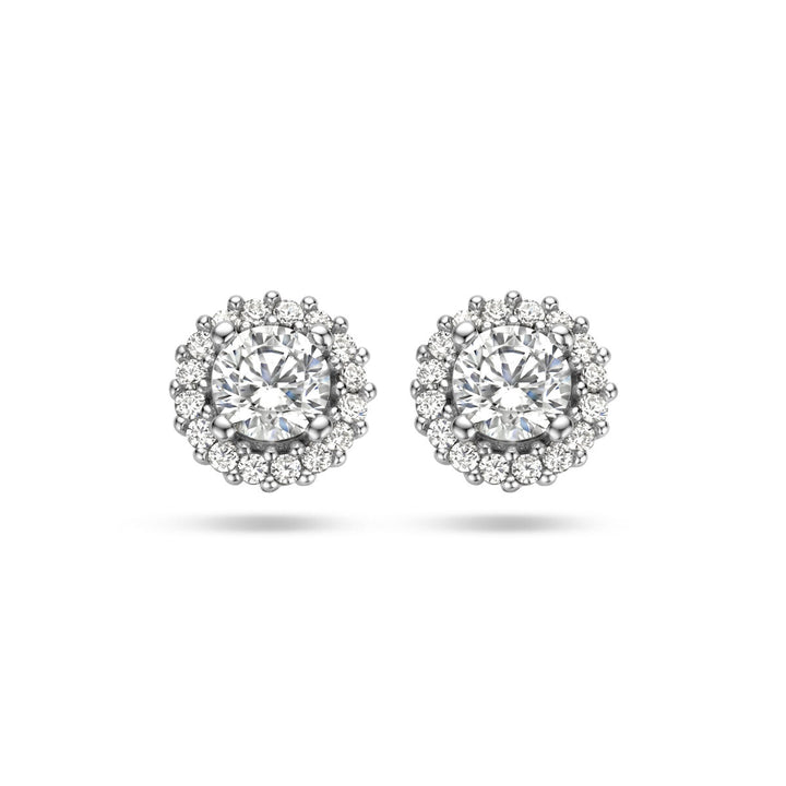 ear studs zirconia halo silver rhodium plated