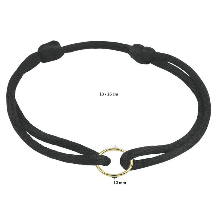 bracelet satin round 14K gold with rubber/nylon/leather