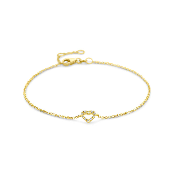 Gold bracelet ladies heart and diamond 14K