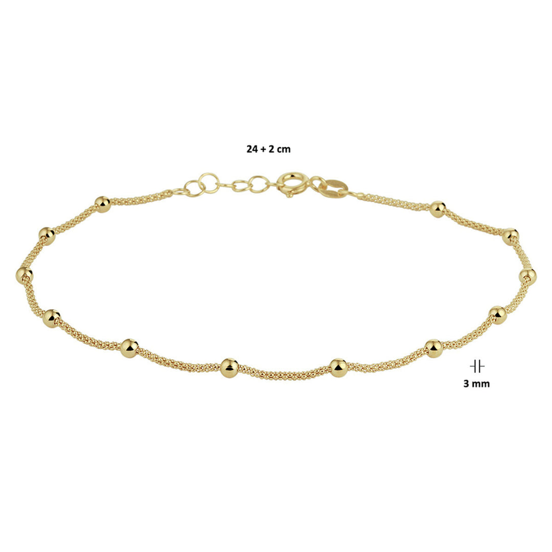 anklet balls 3.0 mm 24 + 2 cm 3 micron silver gold plated (yellow)
