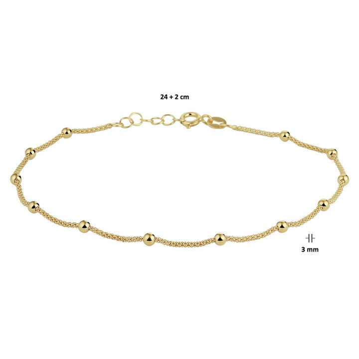 anklet balls 3.0 mm 24 + 2 cm 3 micron silver gold plated (yellow)