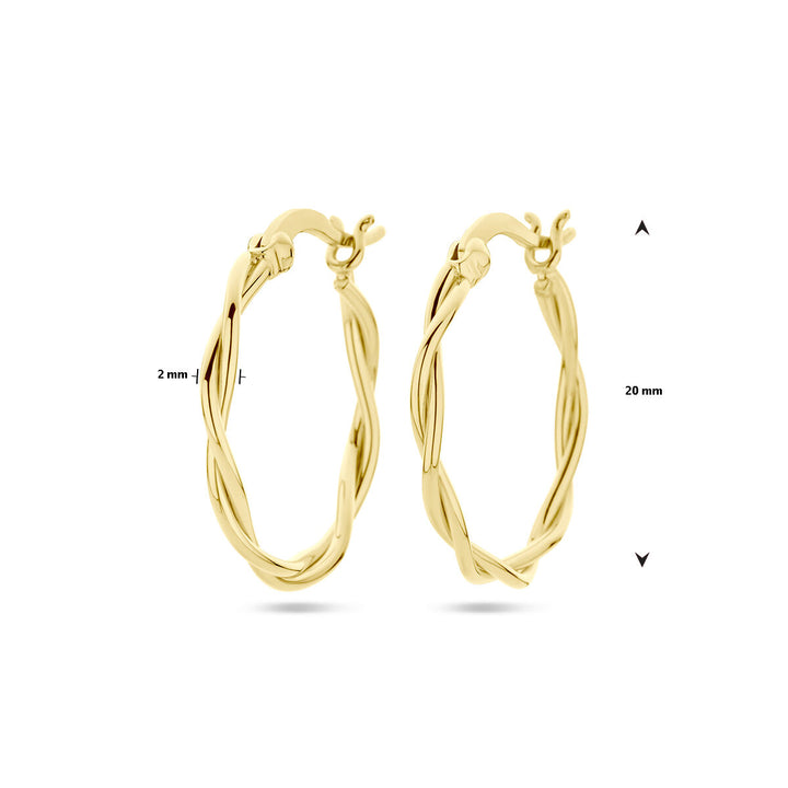 earrings twisted tube 2.0 mm 1 micron silver gold plated (yellow)