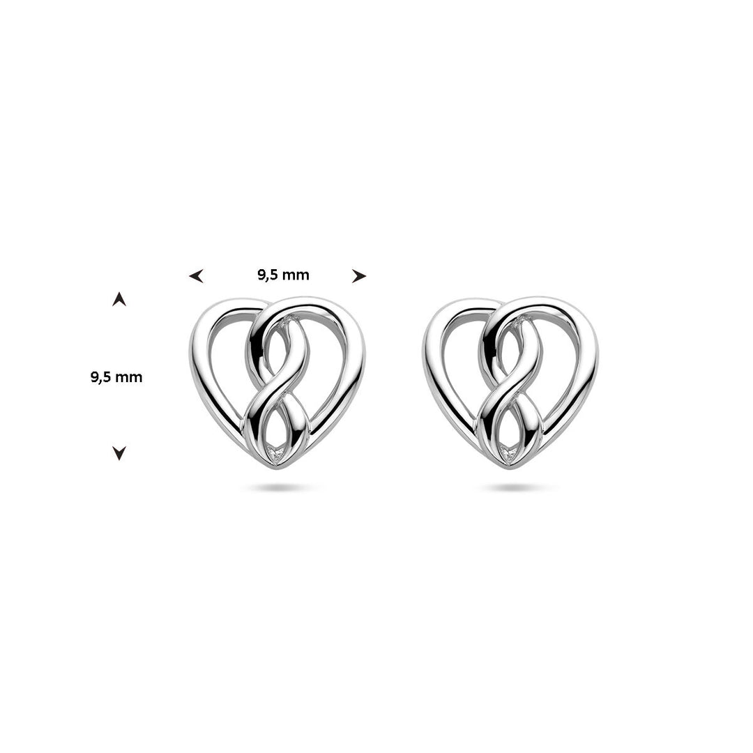 ear studs heart and infinity silver rhodium plated