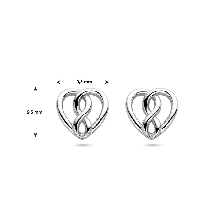 ear studs heart and infinity silver rhodium plated