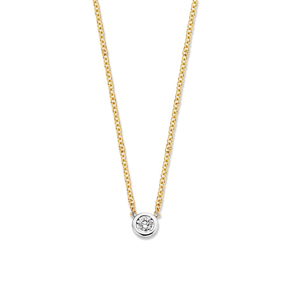Geelgouden Collier 14 Karaat met Solitair Diamant Hanger, 0.07 crt
