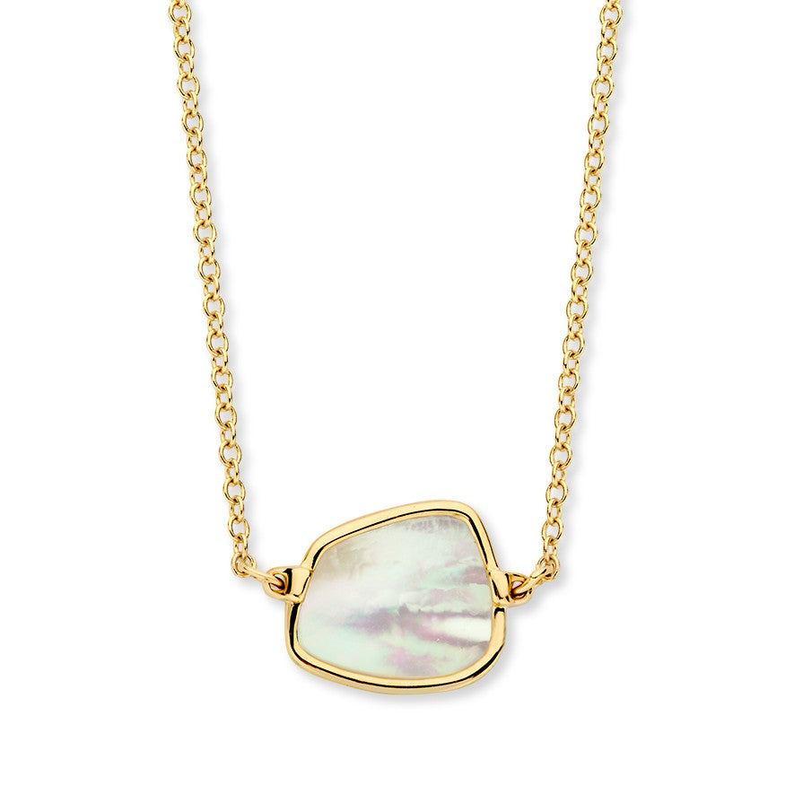 Geelgouden Collier met Ronde Ankerschakel en Parelmoeren Hanger – 14-Karaat Luxe voor Dames