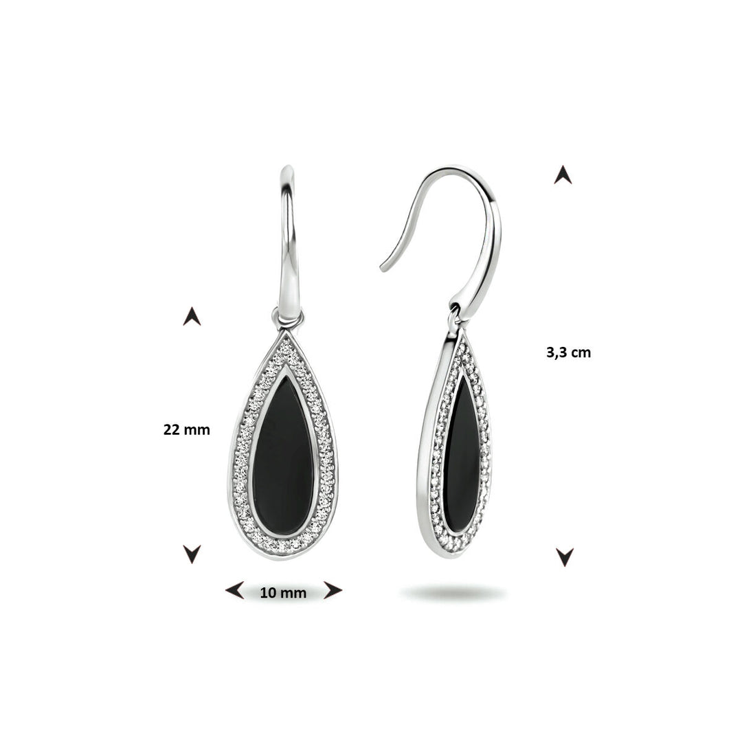earrings French hook onyx and zirconia silver rhodium plated