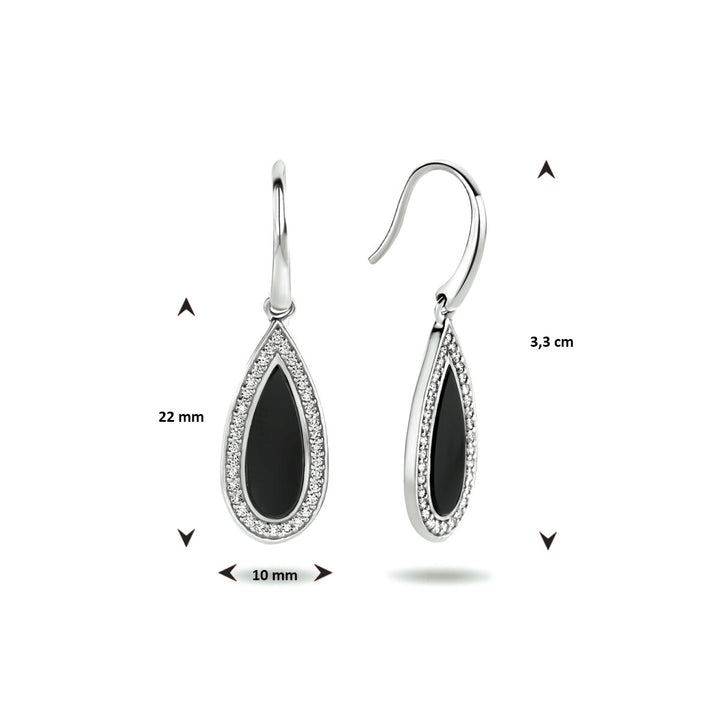 earrings French hook onyx and zirconia silver rhodium plated