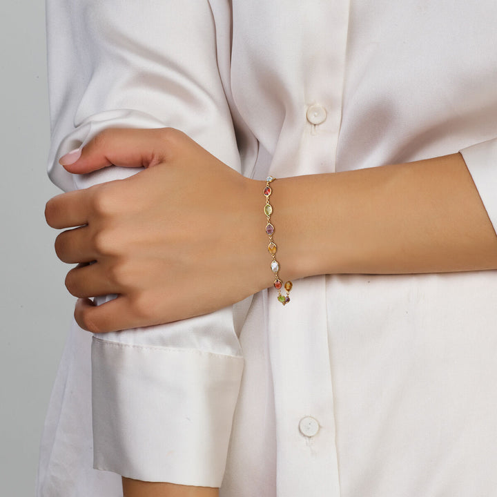 Gold bracelet ladies natural color stones 14K