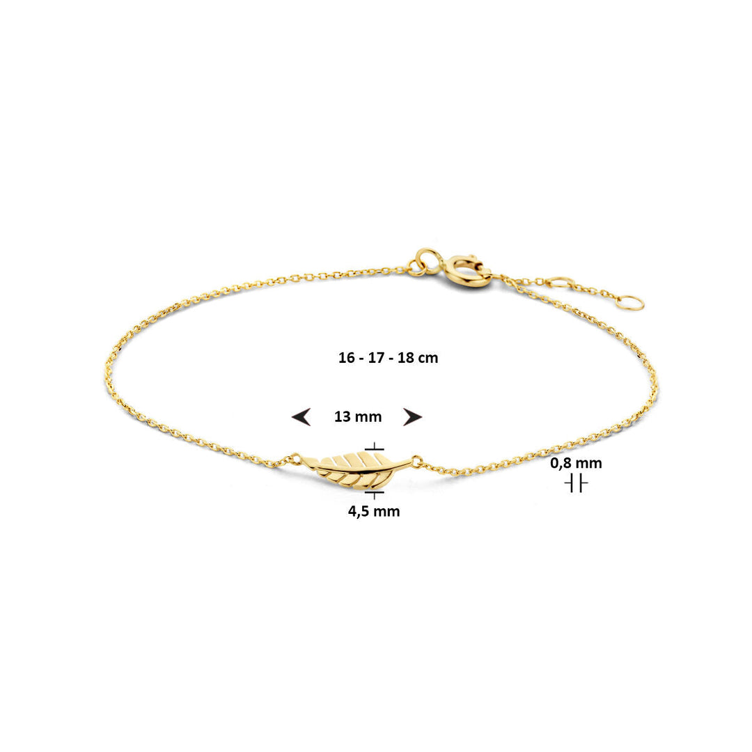 Gold bracelet ladies feather 14K