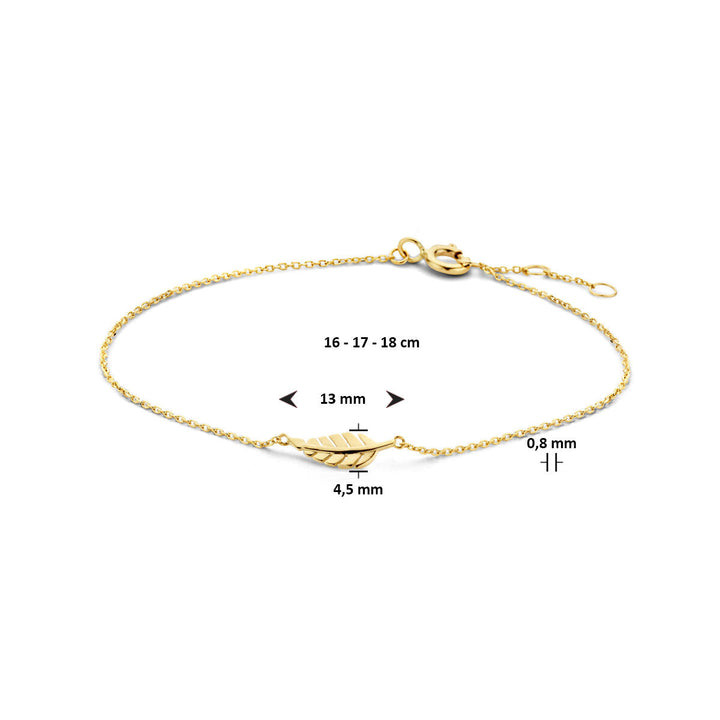 Gold bracelet ladies feather 14K