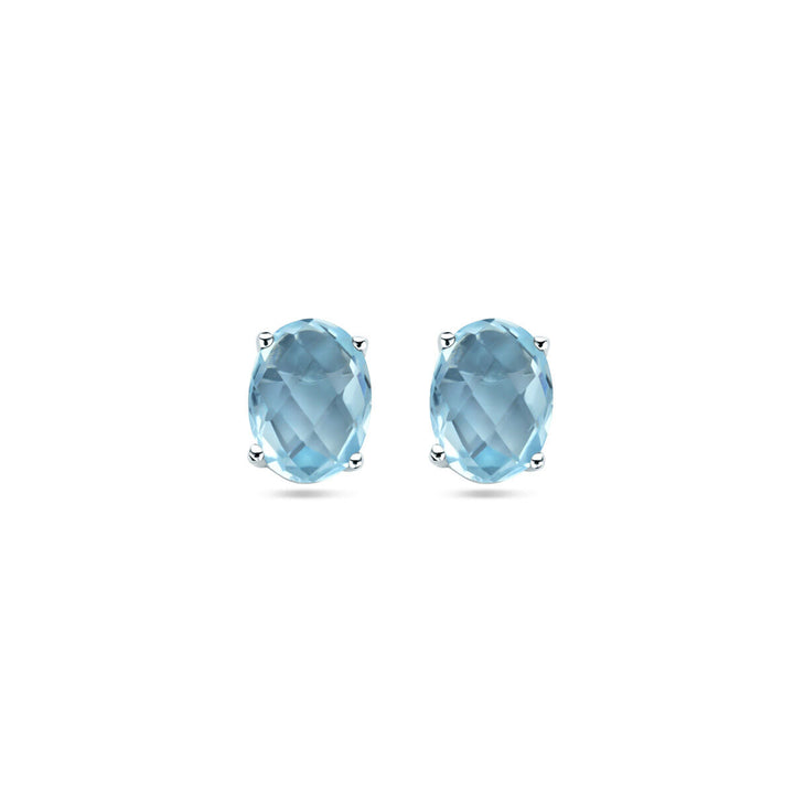 ear studs blue topaz silver rhodium plated