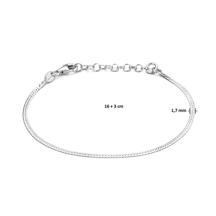 bracelet flat 1.7 mm 16 + 3 cm silver rhodium plated