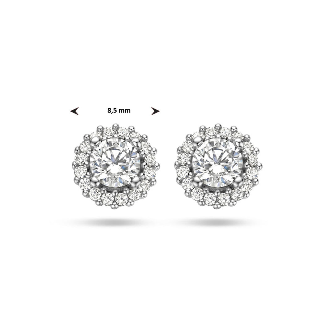 ear studs zirconia halo silver rhodium plated