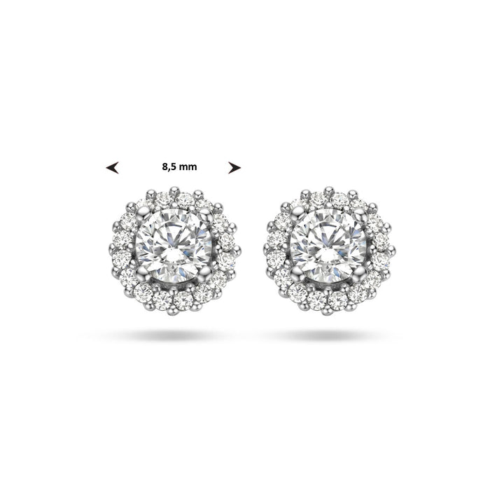 ear studs zirconia halo silver rhodium plated