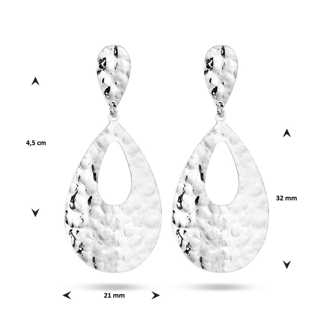 drop earrings hammered silver rhodium plated