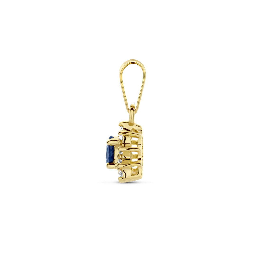 pendant sapphire and zirconia halo 14K yellow gold