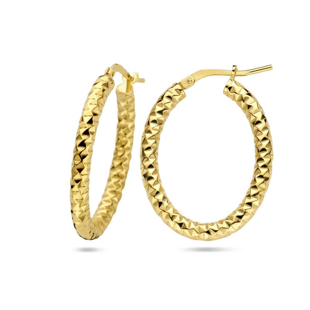 earrings 3.0 mm round tube diamond-plated 1 micron silver gold-plated (yellow)